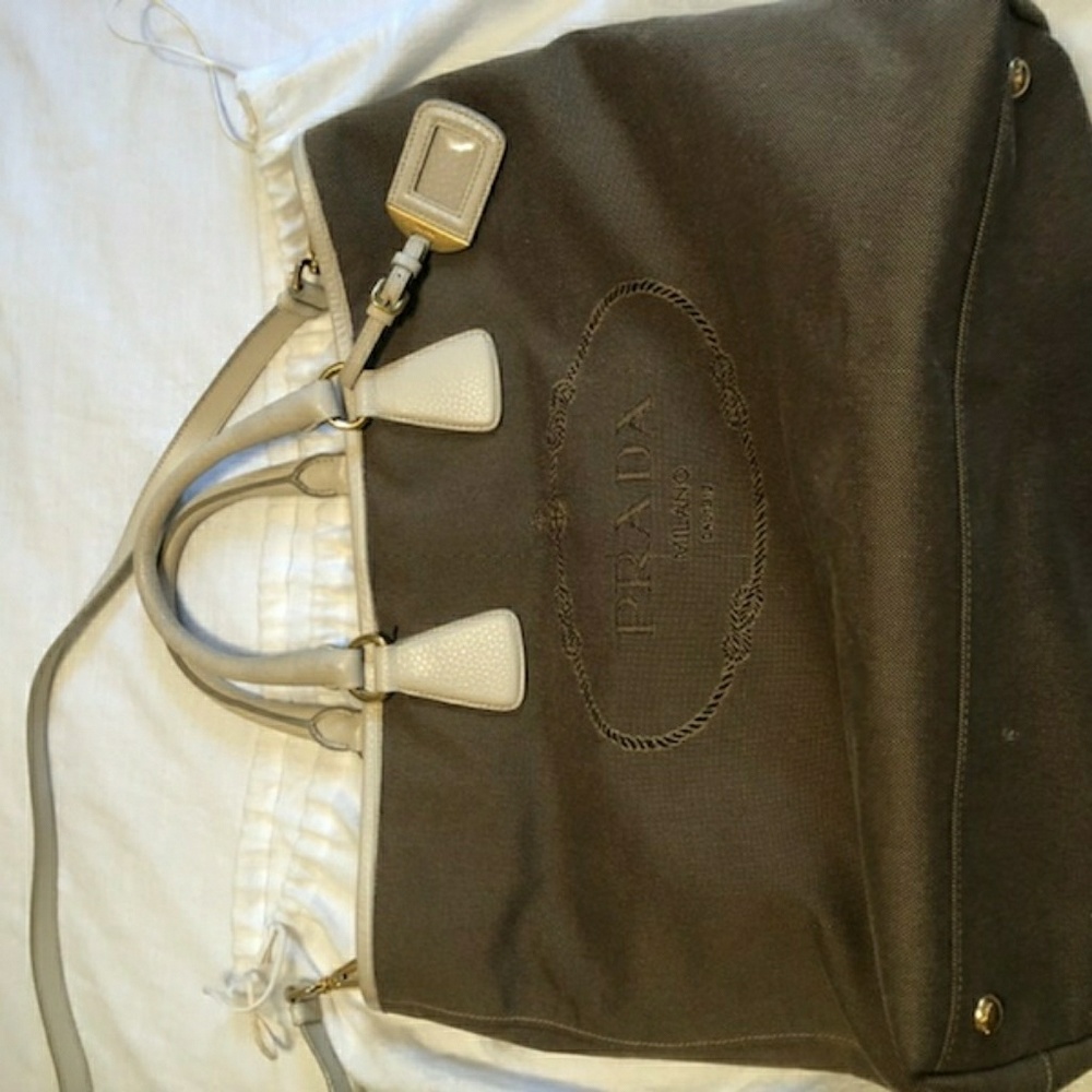 Auth prada logo jacquard bag